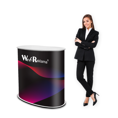 Trybunka wystawiennicza P2 biały blat- prezentacja wysokości